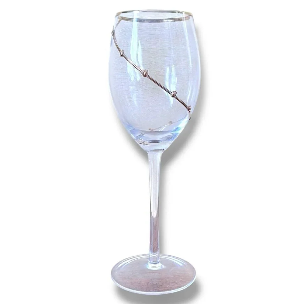 Vintage Pier 1 Gold Dot Swirl Wine Glasses Set of 2 Blown Glass 9